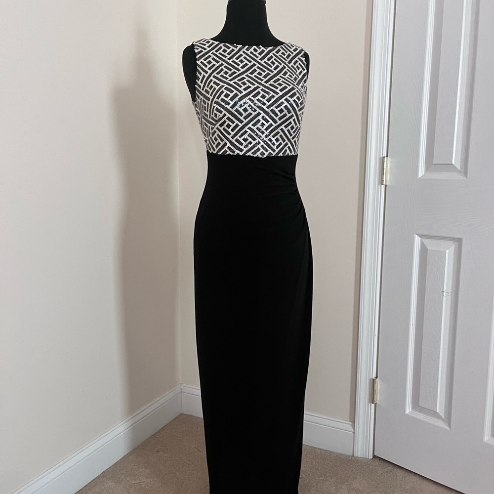Lauren Ralph Lauren Black Maxi Dress with White Geometric Bodice